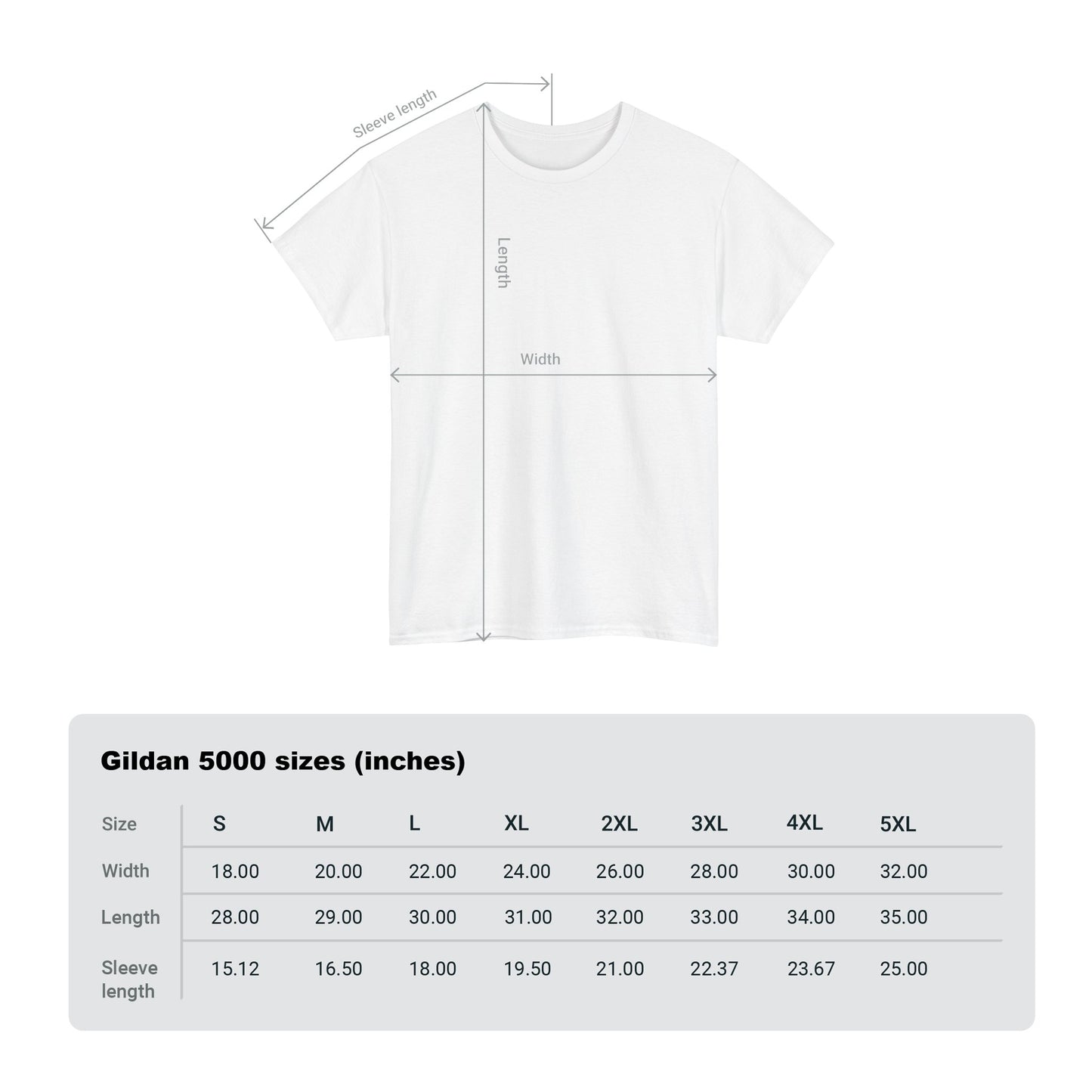 CryptidEx Gildan 5000 T-Shirt Sizing Chart
