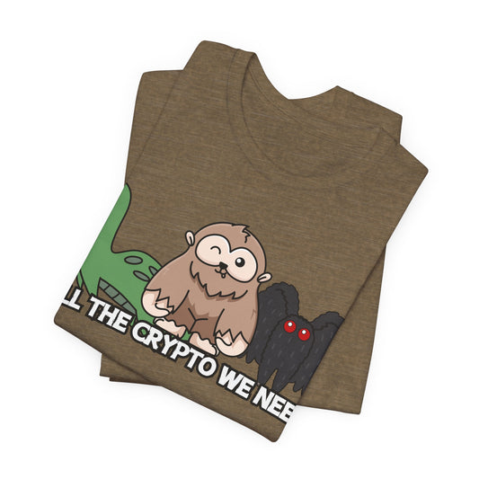 All the Crypto We Need T-Shirt in Heather Olive, Folded View - Cryptid Collection