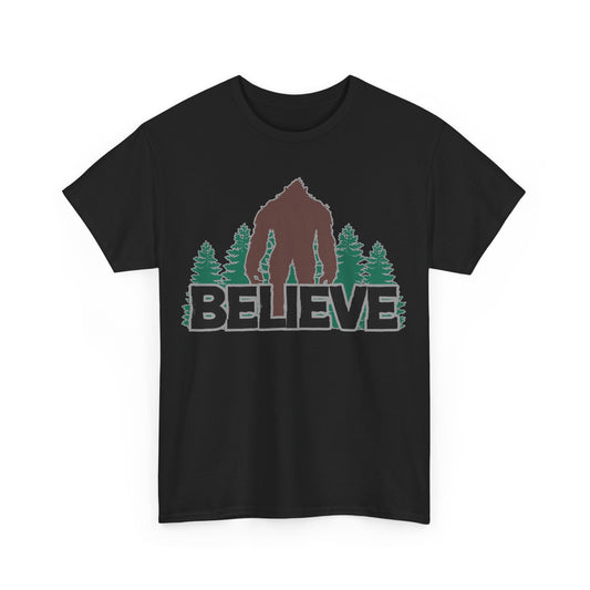 Believe T-Shirt in Black, Front View - Cryptid Collection