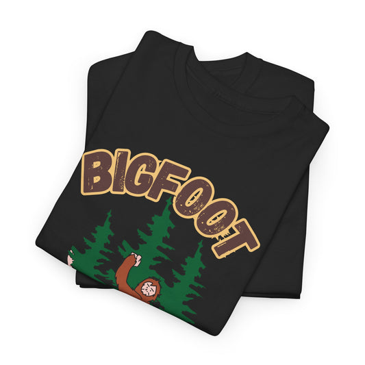 Bigfoot Hide and Seek Champ T-Shirt in Black, Folded View - Cryptid Collection